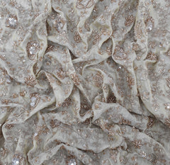 Natural Gold Floral Jal Tissue Cut Dana & Sequin Work Embroidery