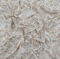 Natural Gold Floral Jal All Over Heavy Tissue Cut Dana Embroidery