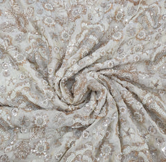 Natural Gold Floral Jal All Over Heavy Tissue Cut Dana Embroidery