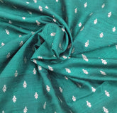 Bottle Green Floral Zari Butti Pure Raw Silk Brocade
