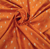 Orange Floral Zari Butti Pure Raw Silk Brocade