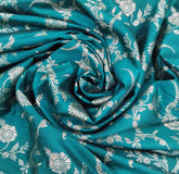 Turquoise Floral Zari All Over Jal Pure Raw Silk Brocade