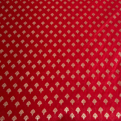 Bright Red Floral Silk Zari Butti Brocade