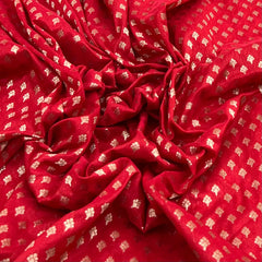 Bright Red Floral Silk Zari Butti Brocade