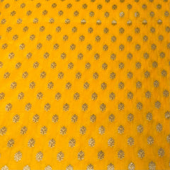 Bright Yellow Silk Zari Butti Brocade