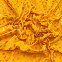 Bright Yellow Silk Zari Butti Brocade
