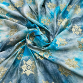Blue & Grey Tie Dye Munga Silk Zari Brocade