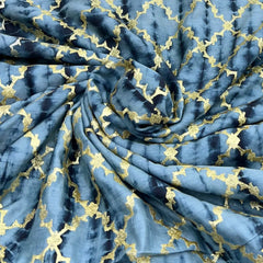 Bluish Grey & Black Tie Dye Checks Munga Silk Zari Brocade
