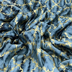 Bluish Grey & Black Tie Dye Checks Munga Silk Zari Brocade