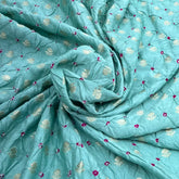 Aqua Blue Bandhani Zari Butti Chinia Silk