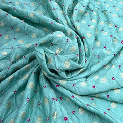 Aqua Blue Bandhani Zari Butti Chinia Silk
