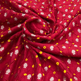 Blood Red Bandhani Zari Butti Chinia Silk