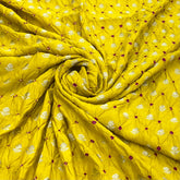 Bright Yellow Bandhani Zari Butti Chinia Silk