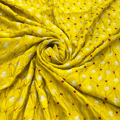 Bright Yellow Bandhani Zari Butti Chinia Silk