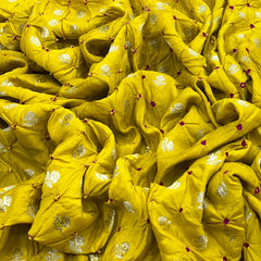 Bright Yellow Bandhani Zari Butti Chinia Silk