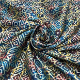 Blue Multi Colour Geometric Dupion Silk Zari Brocade