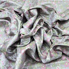Grey & Pink Floral Tilfi Silk Brocade