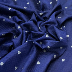 Navy Blue Texture Floral Zari Butti Raw Silk Brocade