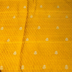 Mango Yellow Texture Floral Zari Butti Raw Silk Brocade