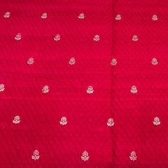 Tomato Red Texture Floral Zari Butti Raw Silk Brocade