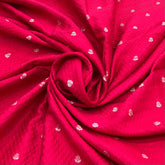 Tomato Red Texture Floral Zari Butti Raw Silk Brocade