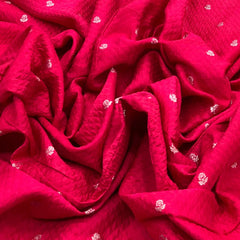 Tomato Red Texture Floral Zari Butti Raw Silk Brocade