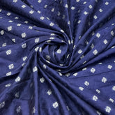 Navy Blue Texture Floral Zari Butti Dupion Silk Brocade