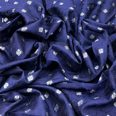 Navy Blue Texture Floral Zari Butti Dupion Silk Brocade