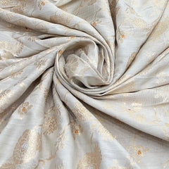 Natural Gold Floral Jal Munga Silk Meenakari Zari Brocade