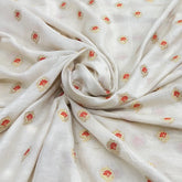 Off White & Orange Meenakari Munga Silk Zari Brocade