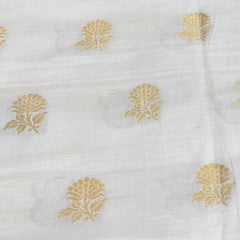 Off White Floral Zari Butta Munga Silk Brocade