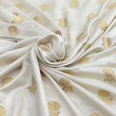 Off White Floral Zari Butta Munga Silk Brocade