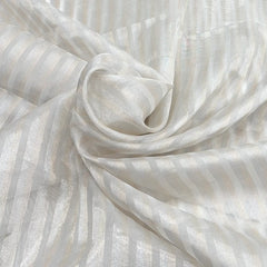 White Silver & Gold Stripe Zari Tissue Organza Brocade