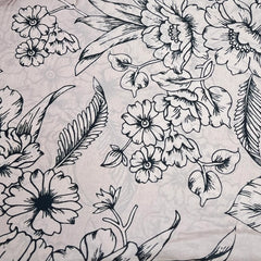 Beige and Black Floral Habutai Silk Print