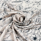 Beige and Black Floral Habutai Silk Print