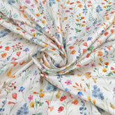 White Multicolour Floral Printed Linen