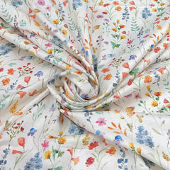 White Multicolour Floral Printed Linen