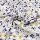 White And Purple Floral Printed Linen
