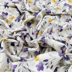 White And Purple Floral Printed Linen