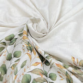 Off White And Green Leaf Daman Flex Printed Linen