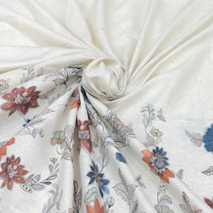 Off White And Blue Floral Daman Flex Printed Linen