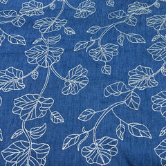 Light Denim Blue Floral Thread Embroidered Denim