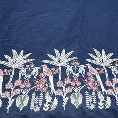 Denim Blue Floral Bird Daman Embroidered Denim