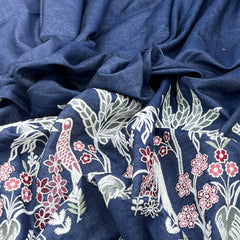 Denim Blue Floral Bird Daman Embroidered Denim