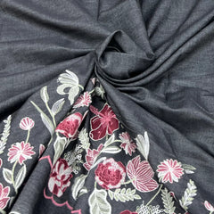 Black Floral Daman Embroidered Denim