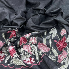 Black Floral Daman Embroidered Denim