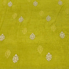 Lime Green Floral Motif Mul Chanderi Embroidery