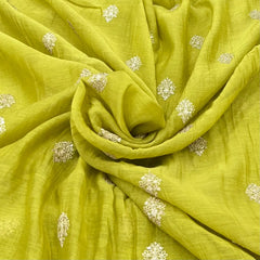 Lime Green Floral Motif Mul Chanderi Embroidery