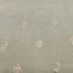 Dull Gold Floral Motif Mul Chanderi Embroidery