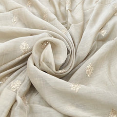 Dull Gold Floral Motif Mul Chanderi Embroidery